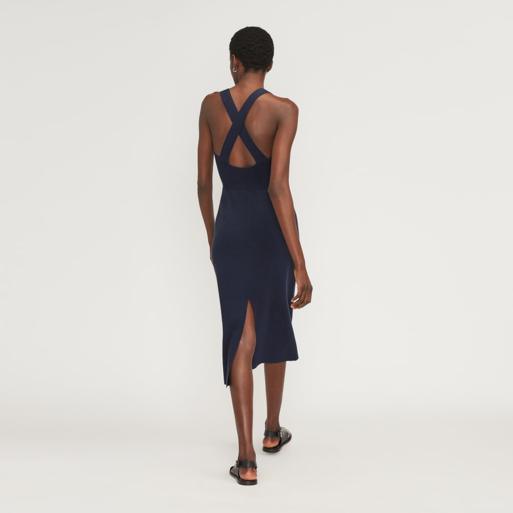 The Ribbed Cotton Cross-Back Dress | Navy - Image 4