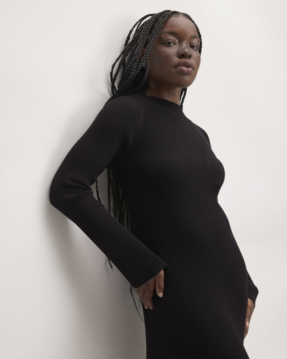 The Ribbed Mock Neck Midi Dress | Black - Image 3