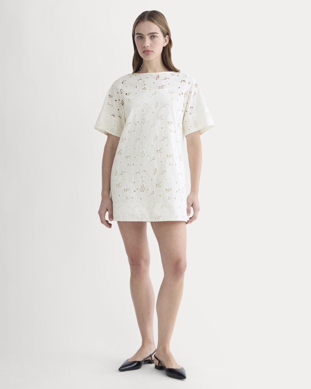 The Eyelet Mini Shift Dress | Bone