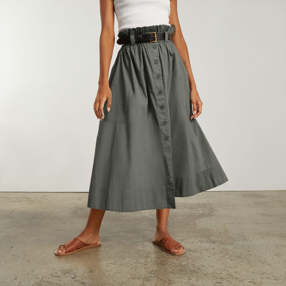 The Easy Button-Front Skirt | Pewter Green - Image 2