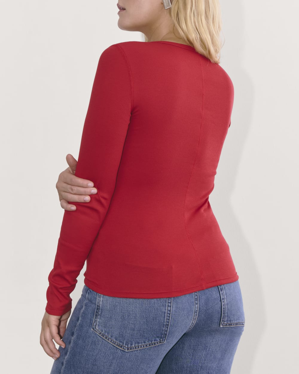 The Luxe Rib Long-Sleeve Crew | Berry Red - Image 5