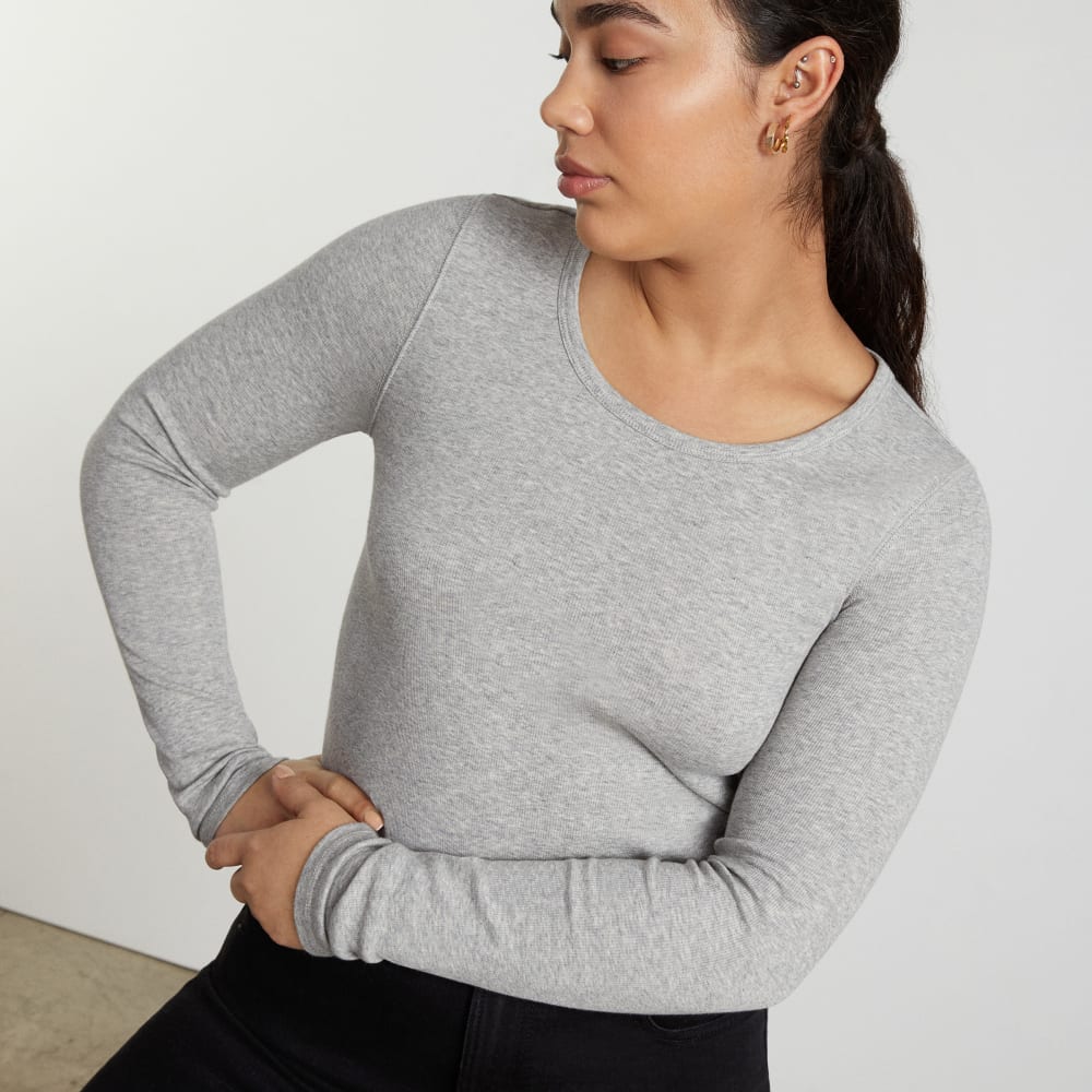 The Pima Micro-Rib Cropped Long-Sleeve Crew | Heathered Grey - Image 5