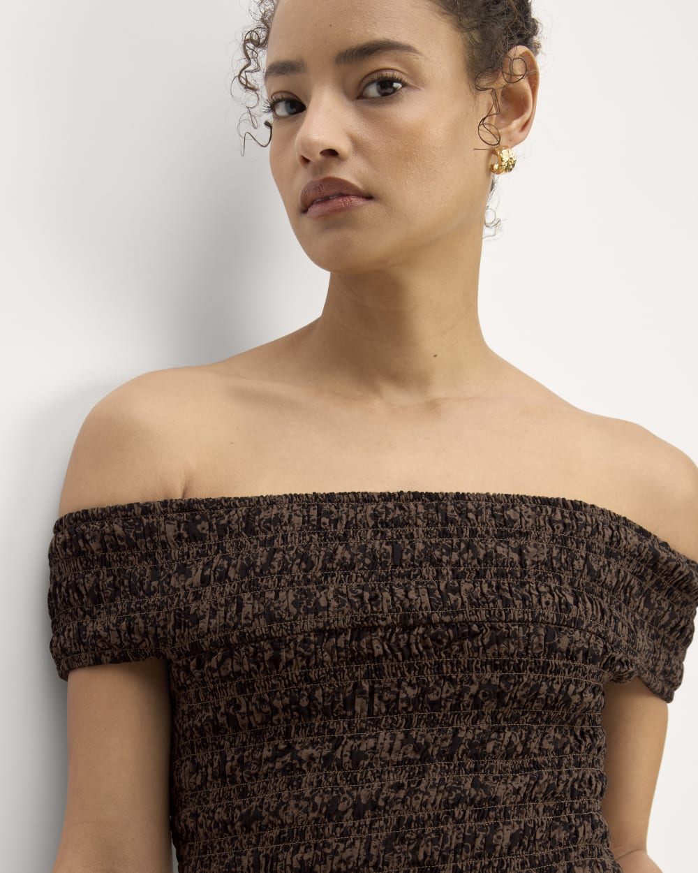 The Gauze Off-the-Shoulder Dress | Black / Cocoa Small Floral - Image 4