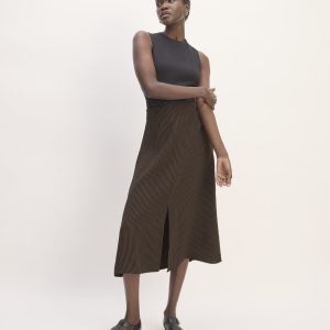 The Mini Jacquard Stripe Slip Skirt | Cocoa / Black