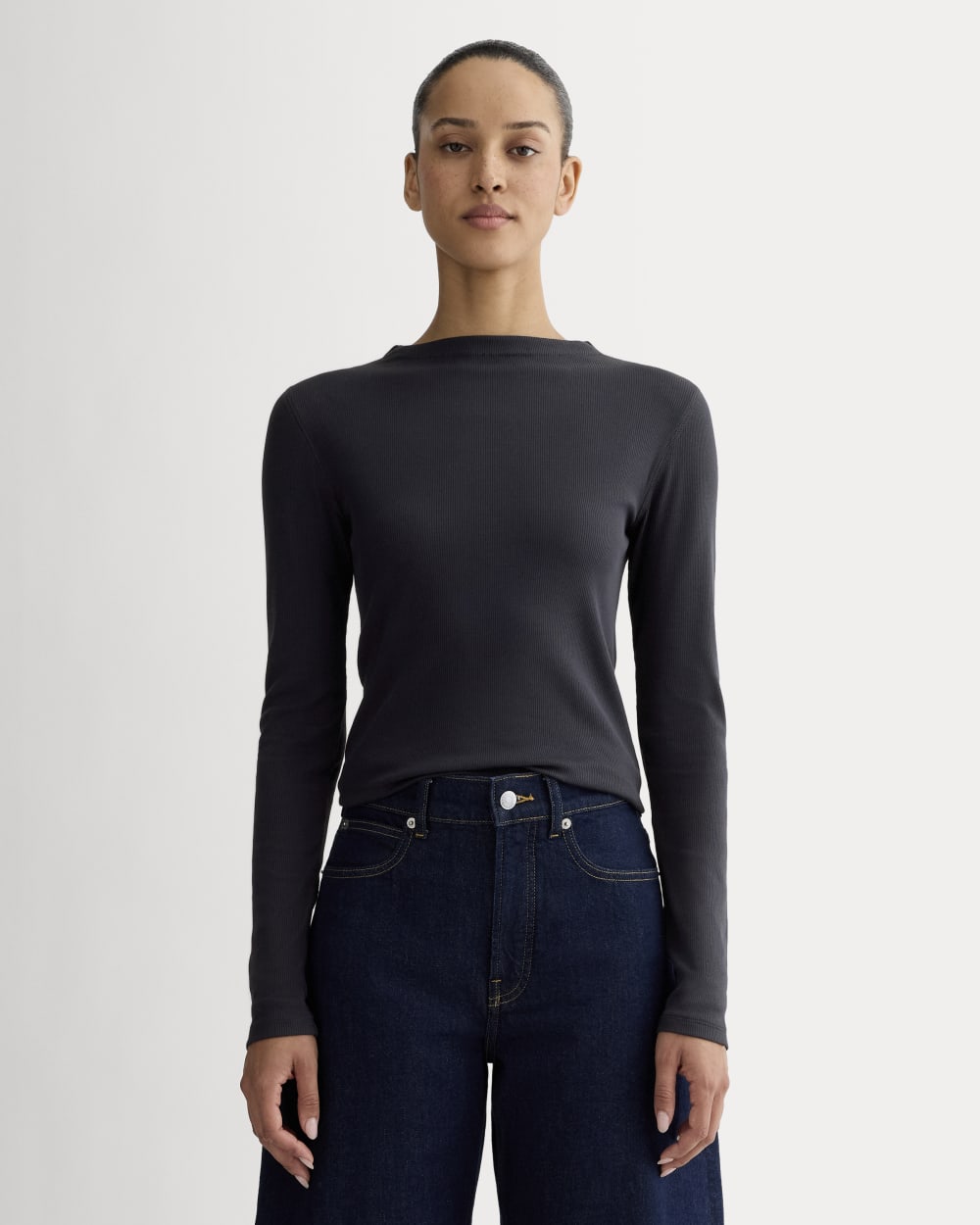 The Luxe Rib Funnel-Neck Tee | Navy