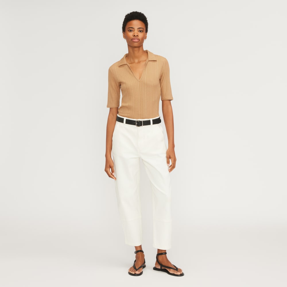 The Rib Soft Knit Open Collar Polo | Caramel - Image 5