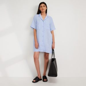 The Linen Workwear Dress | Light Blue