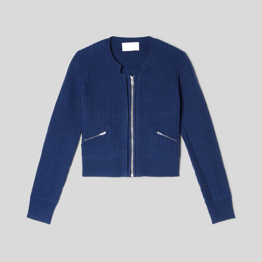 The Cropped Cotton-Merino Bomber | Bright Navy - Image 2