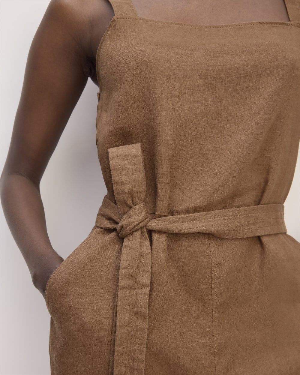 The Linen Side-Button Jumpsuit | Carob Brown - Image 4