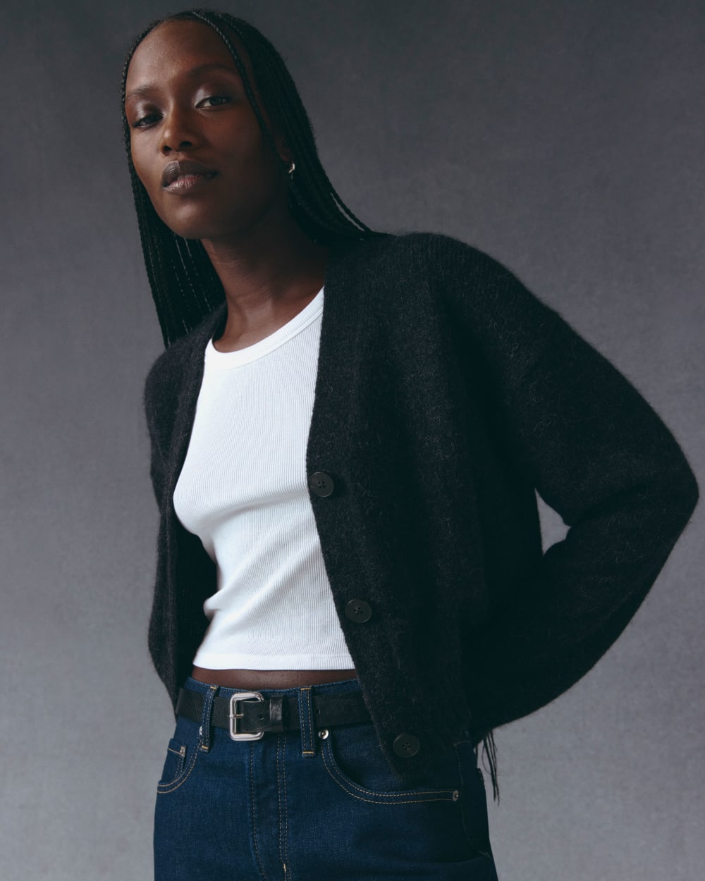 The Boxy Cardigan in Alpaca | Dark Charcoal - Image 8