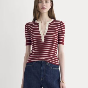 The Short-Sleeve Henley in Ultrasoft Merino | Merlot / Parchment