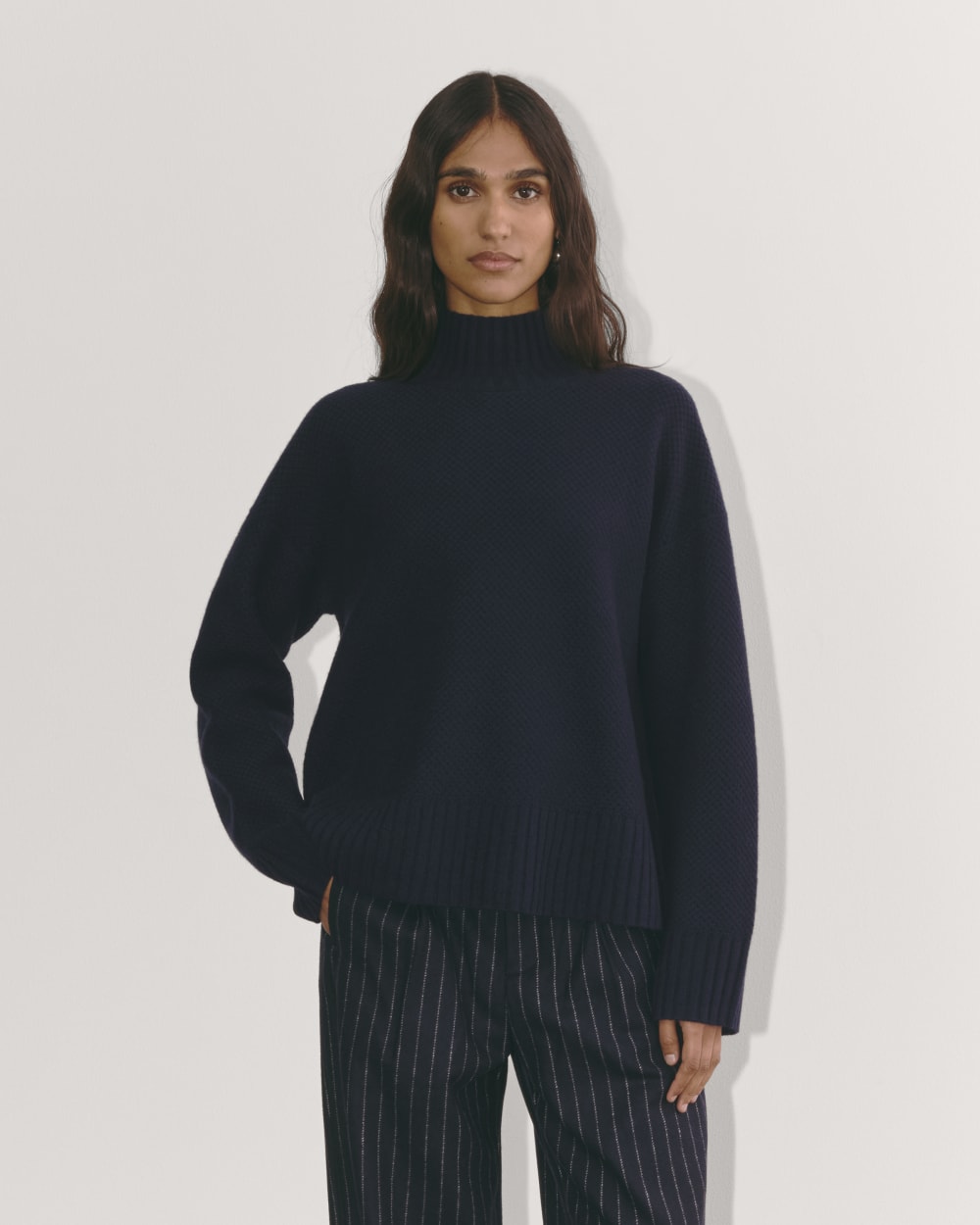 The Honeycomb Funnel Neck in Wool Cashmere | Navy