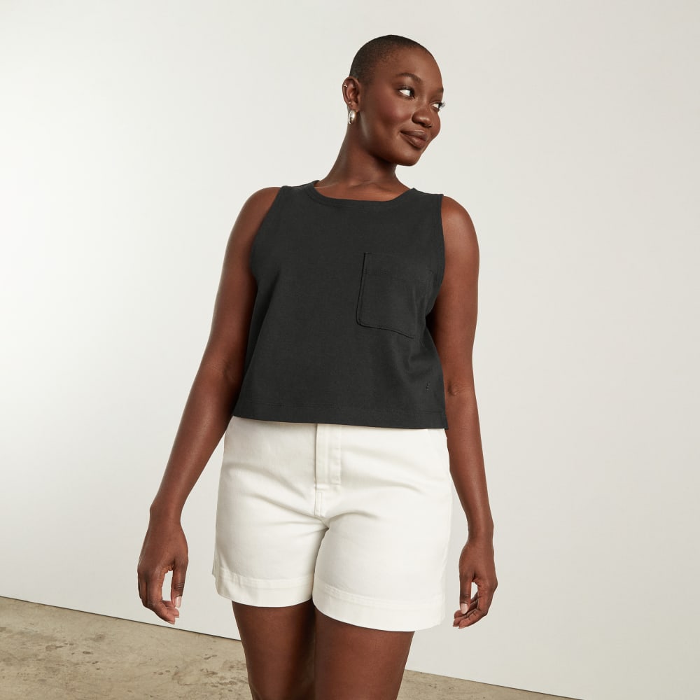 The Premium Weight Cropped Pocket Tank | Black - Image 5