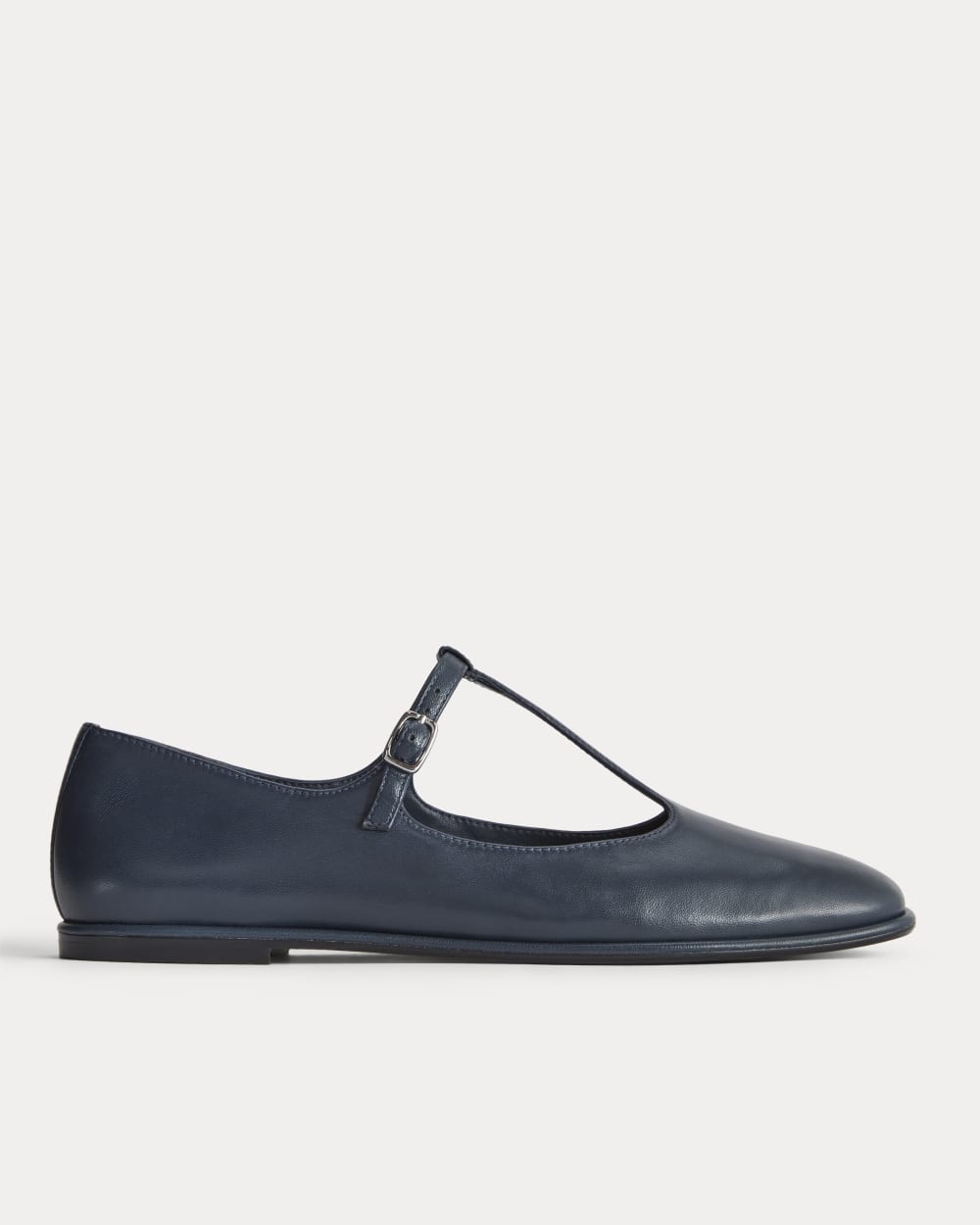 The Leather T-Strap Flat | Navy