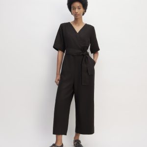 The Wrap Jumpsuit in Linen | Black