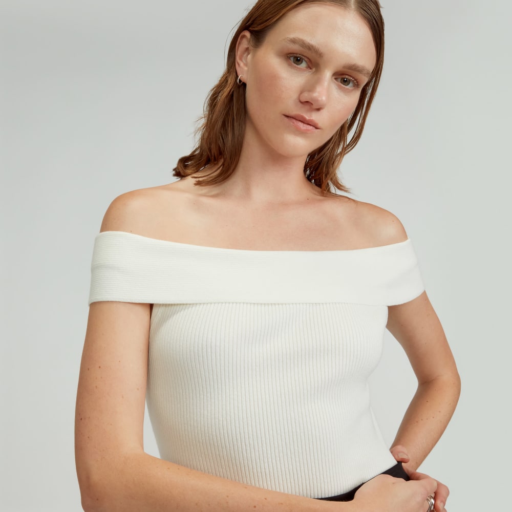 The Ribbed Cotton Off-The-Shoulder Top | Bone - Image 4