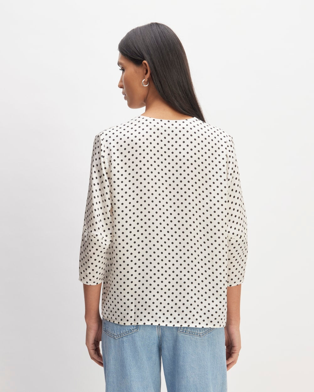 The Hammered Satin Balloon Sleeve Top | Bone / Black Polka Dot - Image 6