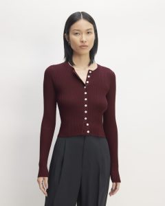 The Ribbed Cropped Cardigan | Burgundy