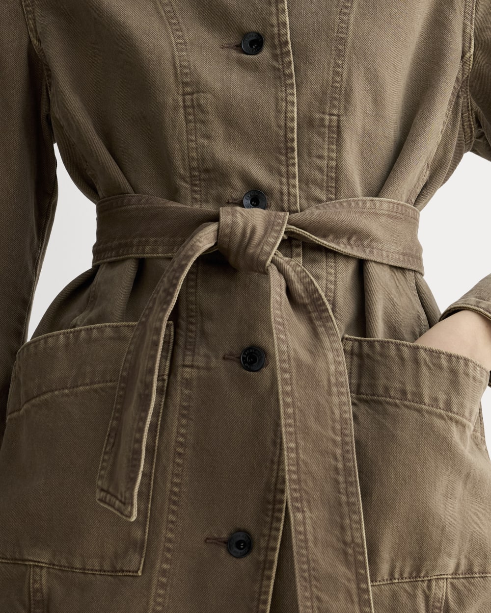 The Long Denim Barrel Jacket | Garment-Dyed Chocolate - Image 4