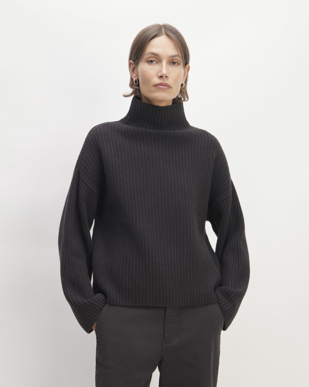 The Felted Merino Funnel-Neck Pullover | Black