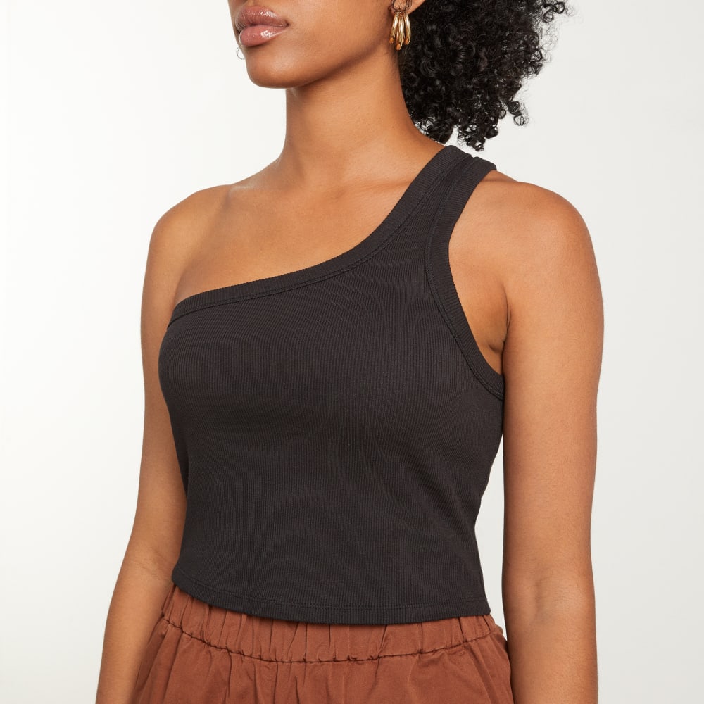 The Ribbed One-Shoulder Tank | Black - Image 5