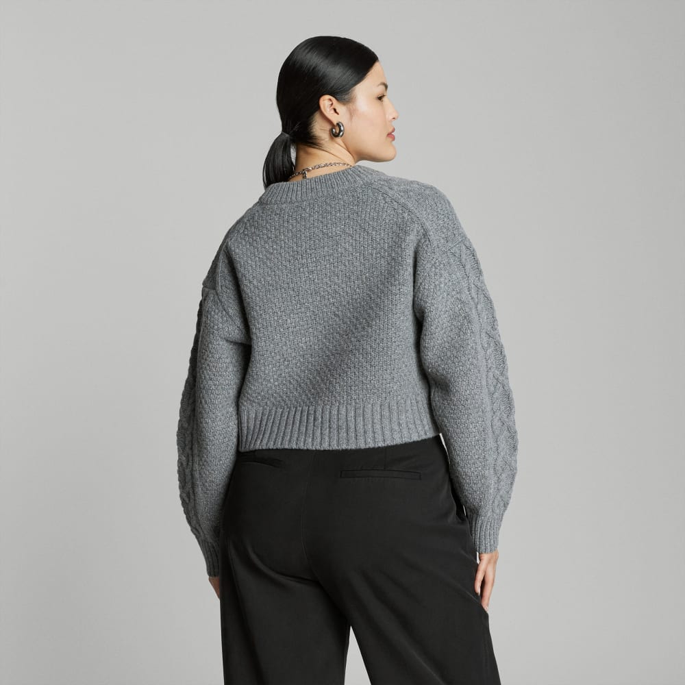 The Felted Merino Cropped Cable Sweater | Heathered Mid-Grey - Image 8