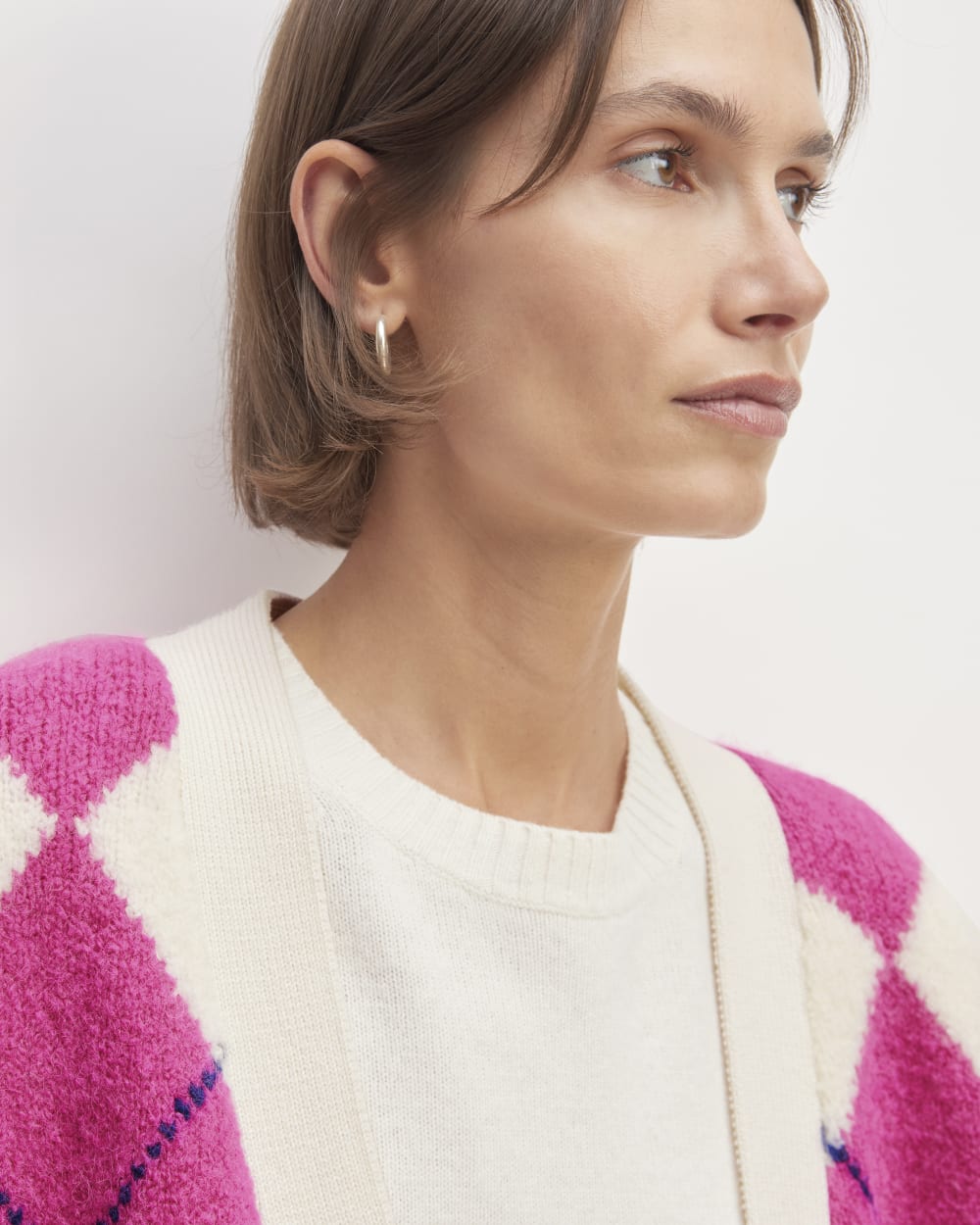 The SuperFuzz Alpaca Cardigan | Bone / Fuchsia Pink / Ocean Cavern - Image 4