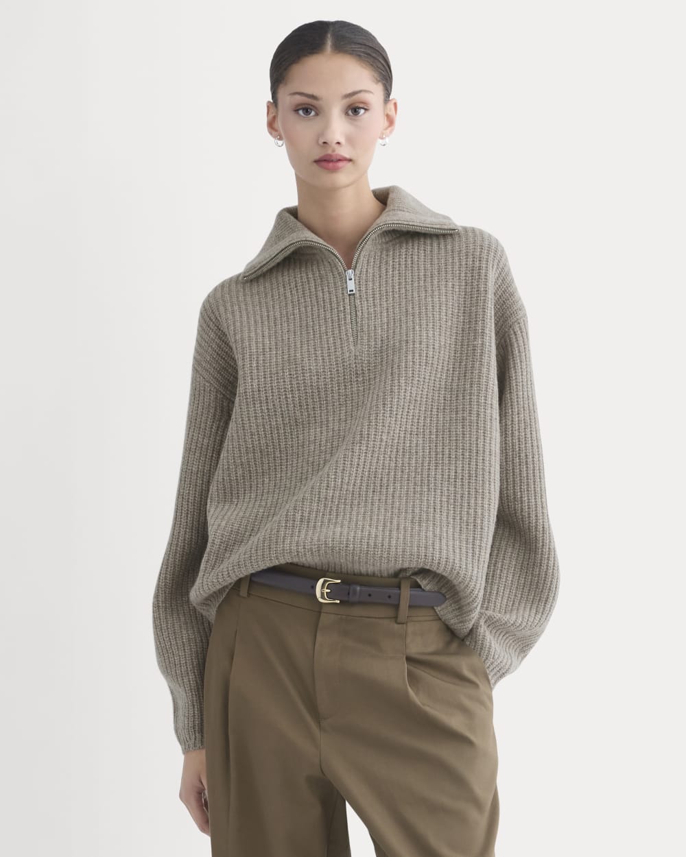 Half-Zip Sweater in Luxe Merino | Heather Soft Taupe