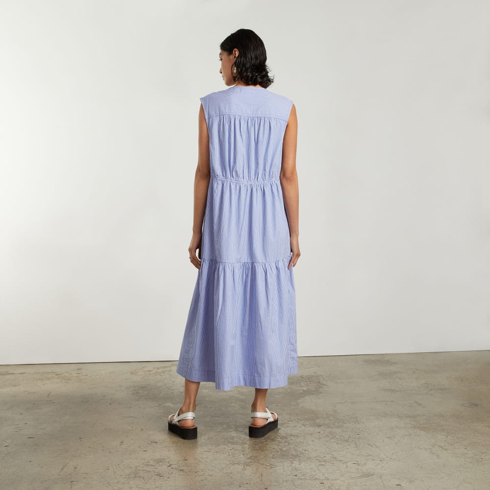 The Tiered Midi Dress | White / Blue Mini Stripe - Image 5