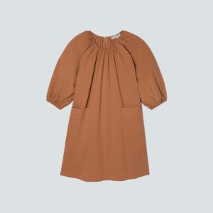 The Seersucker Puff Sleeve Dress | Tawny Brown