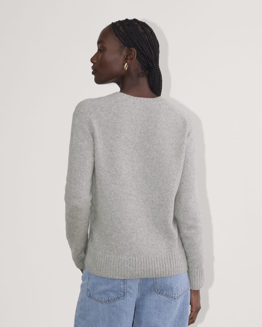 The V-Neck Sweater in Plush Cotton | Heathered Grey - Image 5