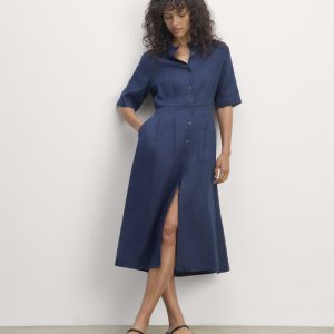 The Frolic Dress in Linen | Navy