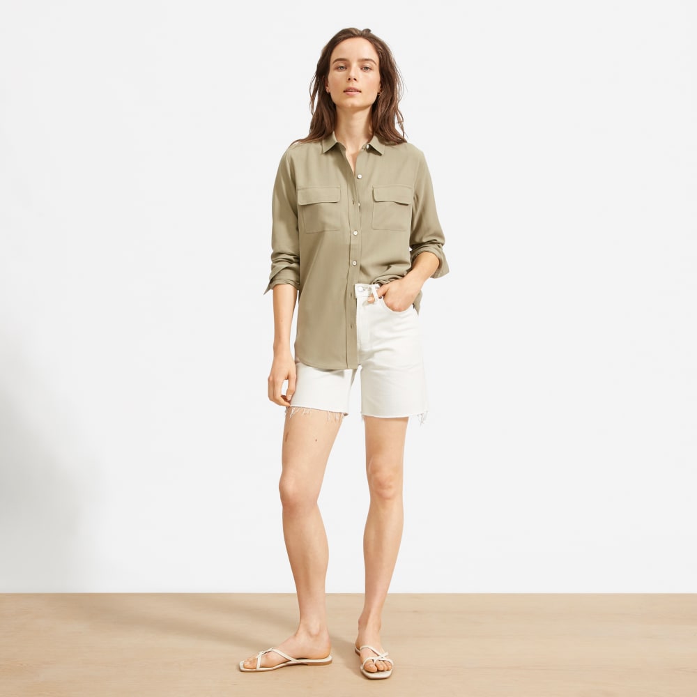 The Washable Silk Relaxed Shirt | Covert Green - Image 8