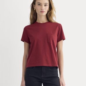 The Box-Cut Tee in Essential Cotton | Merlot | Pocket