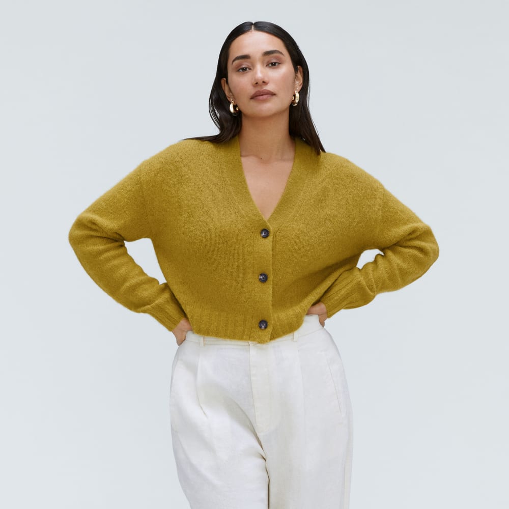 The Alpaca V-Neck Cropped Cardigan | Golden Palm