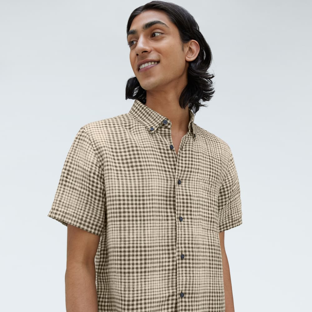 The Classic Short-Sleeve Shirt in Linen | Beech / Parchment Grid - Image 5