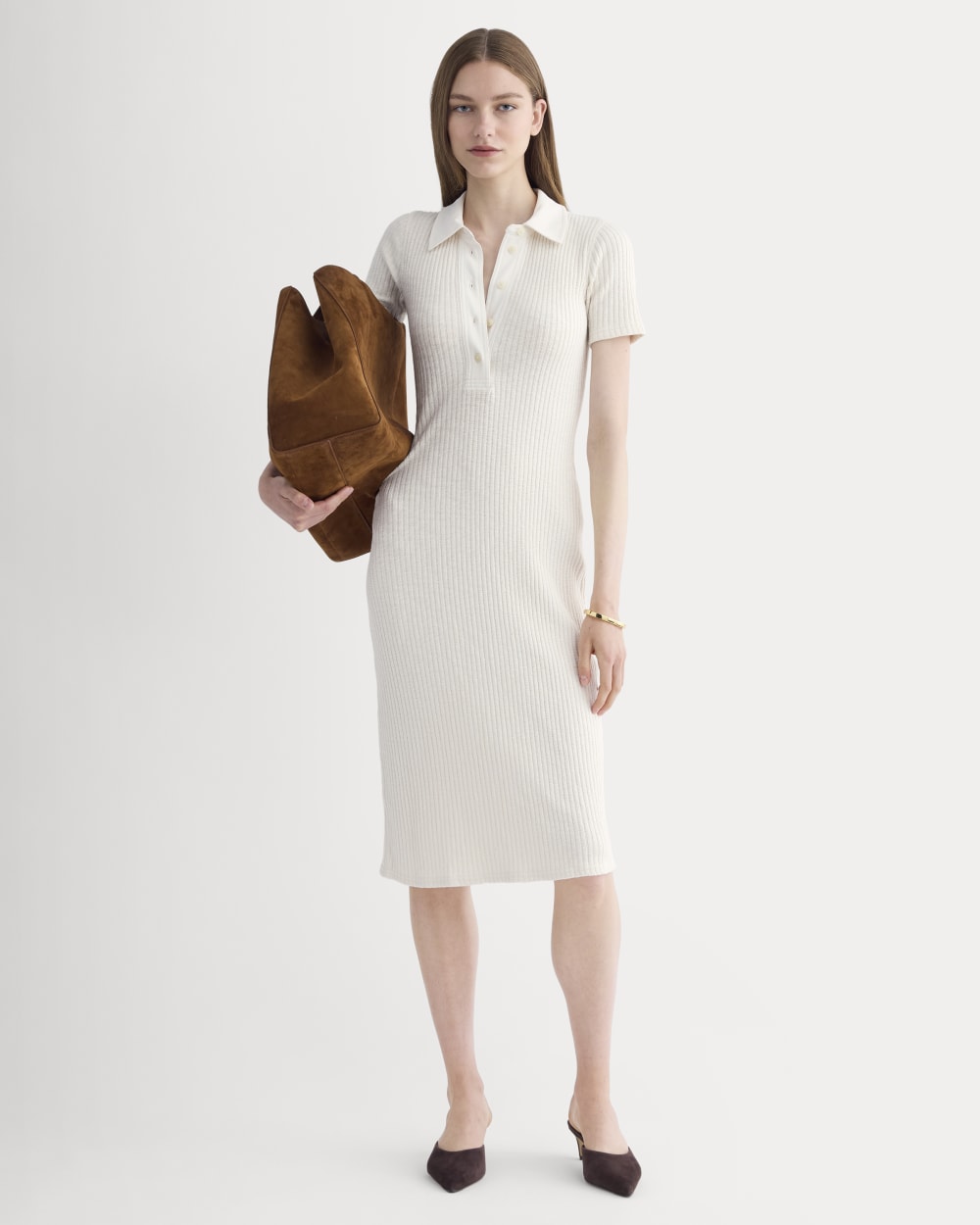 The Cozy Rib Polo Dress | Bone