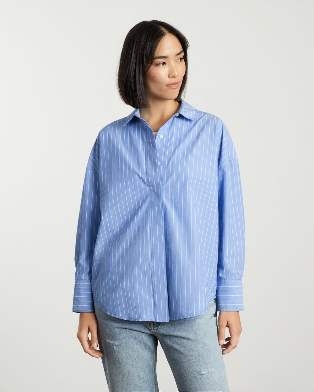 The Oversized Poplin Shirt | Powder Blue / White - Image 3