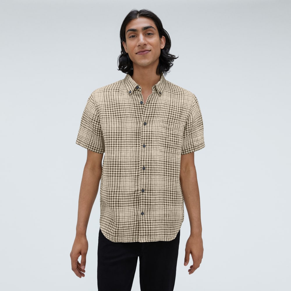 The Classic Short-Sleeve Shirt in Linen | Beech / Parchment Grid - Image 2