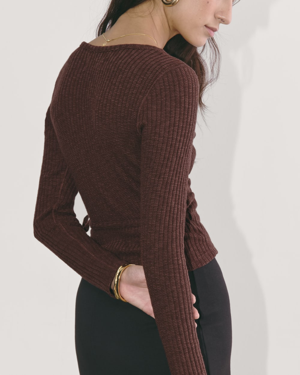 The Cozy Rib Wrap Top | Dark Mahogany - Image 6