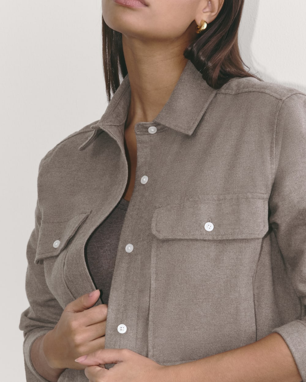 The Boyfriend Shirt in Flannel | Taupe Melange - Image 2