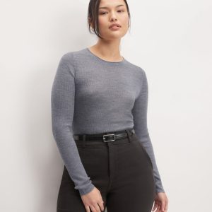 The Long-Sleeve Sweater Tee in Ultrasoft Merino | Heather Mid Grey
