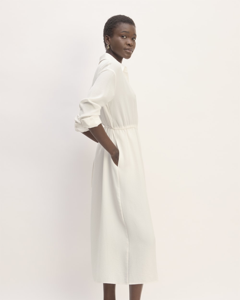 The Mini Jacquard Stripe Shirt Dress | Bone - Image 3