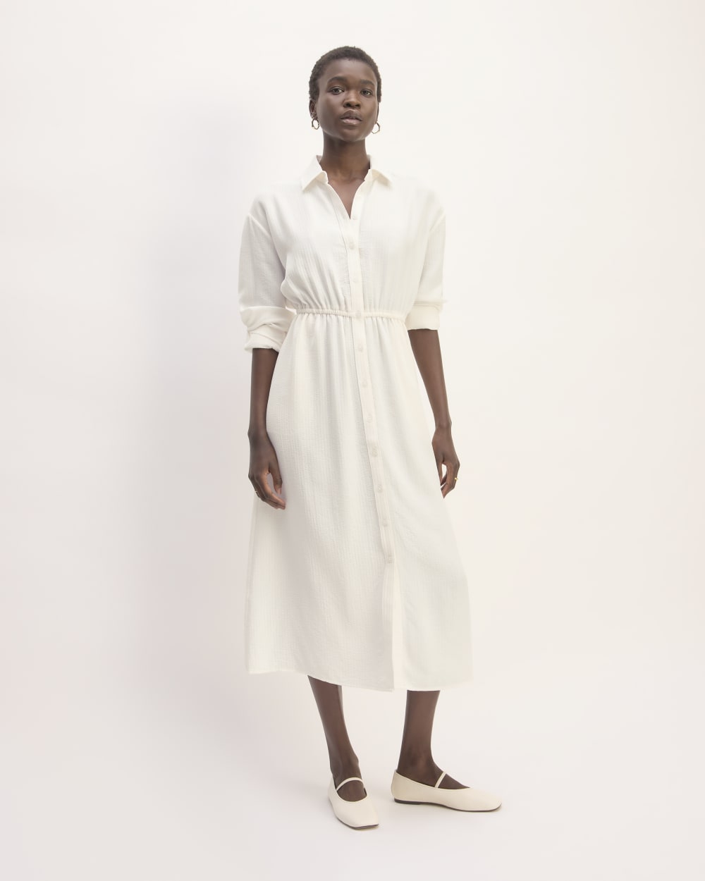 The Mini Jacquard Stripe Shirt Dress | Bone