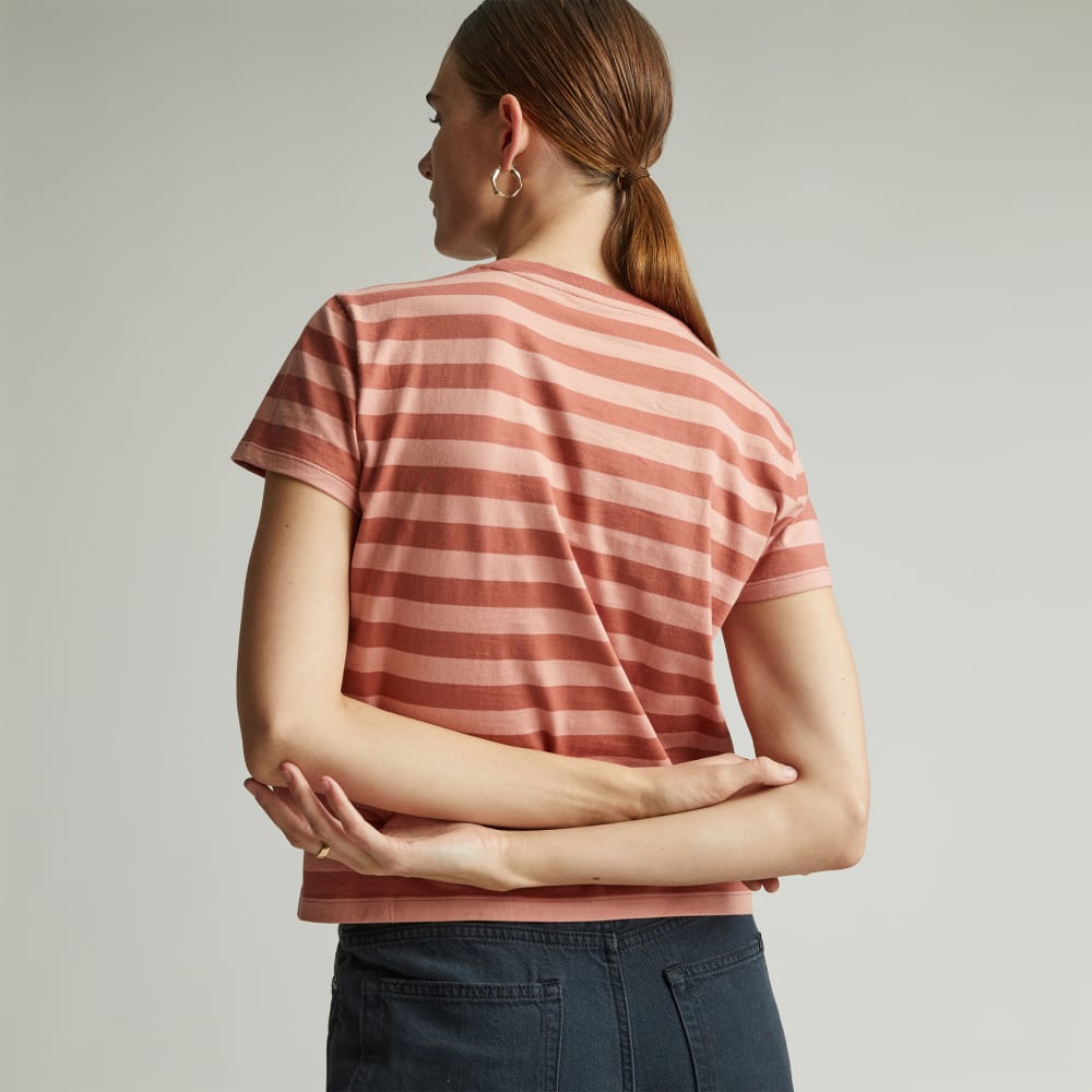 The Box-Cut Tee in Essential Cotton | Redwood Stripe | No Pocket - Image 4