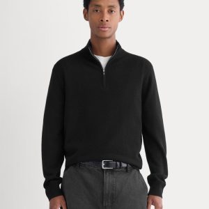 Cashmere Quarter Zip Sweater |  Black