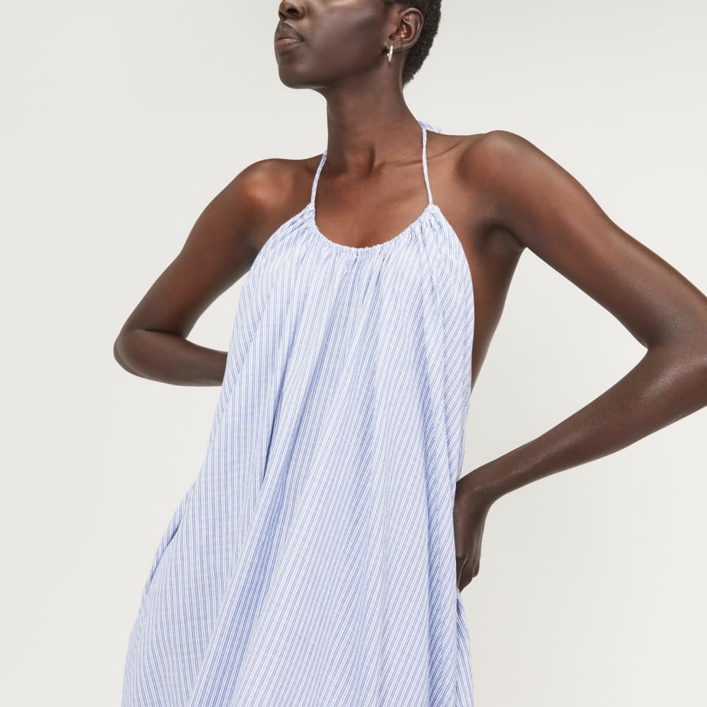 The Tie-Back Halter Dress | Mazarine Blue / Optic White - Image 5