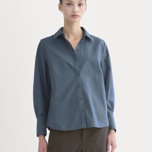 Lantern-Sleeve Shirt in Lightweight Cotton | Deep Lazuli Blue