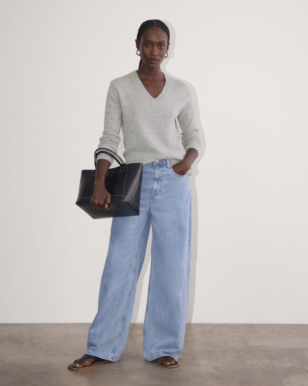 The V-Neck Sweater in Plush Cotton | Heathered Grey - Image 4