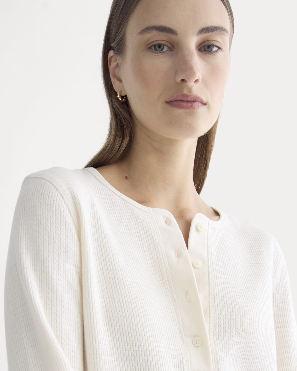 Boxy Henley in Cozy Waffle | Bone - Image 4